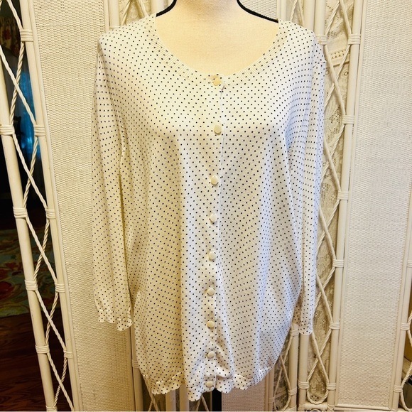 Talbots Charming Cardigan Ivory White Black Mini Dot Cotton Sweater plus size 2X - Picture 2 of 14